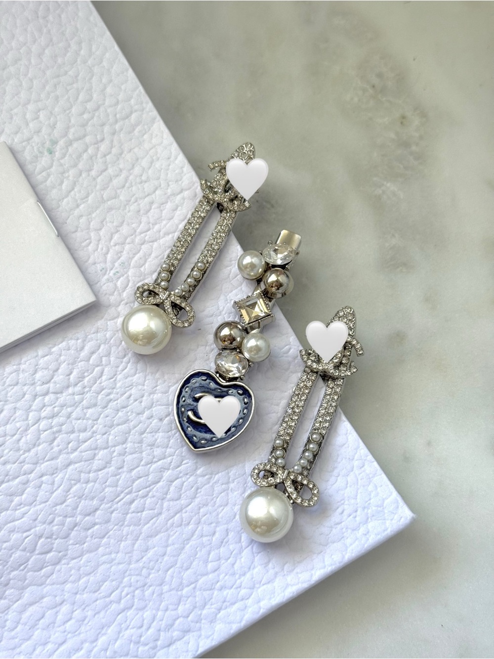 Heart Pearl Hair Clip Set of 3 | Pearl & Crystal Rhinestone Design